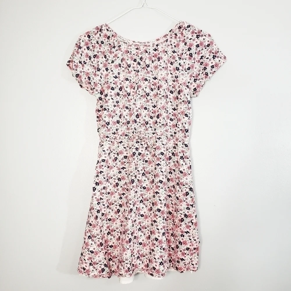 Gap Kids Dress XL Floral Flutter Sleeve Navy Pink Ditsy Print Summer Casual